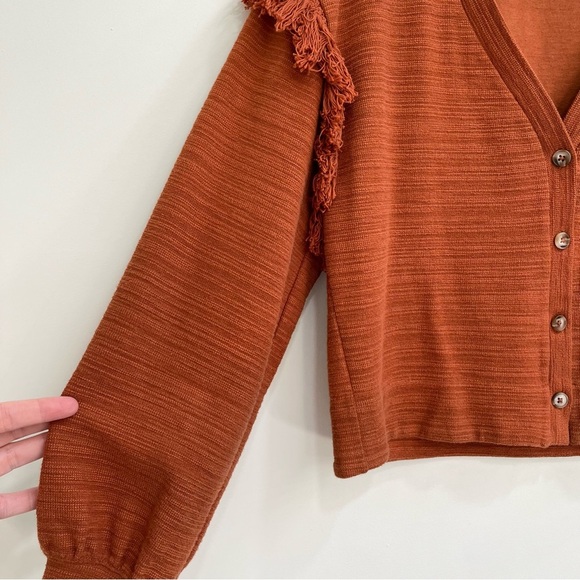 Saylor v-neck cardigan sweater burnt orange fringe accents size medium - Picture 3 of 10